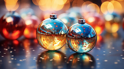 Obraz na płótnie Canvas Christmas Ornaments bokeh Defocused background