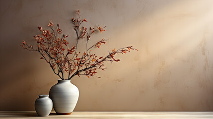 Modern Room with Brown Stucco Wall and Vase with Branch