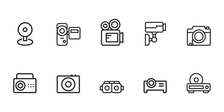Camera Device Set Editable Icons Set, Photography icon set. Security Camera Icon. photo and video icons. multimedia icon set