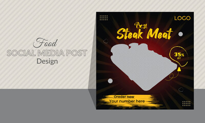 Food social media post design. Food design for restaurant and hotels. Food advertisement, discount offer. Snacks and fast food social media post. Stander size and easily editable. Background style.