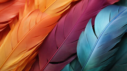 Banner adorned with bird feathers showcasing a spectrum of vibrant colors.