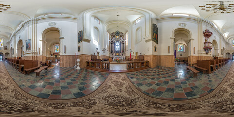 spherical seamless hdri 360 panorama inside of catholic church, architectural monument of baroque...