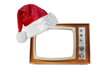 a retro tv with a Santa Claus hat for Christmas  on a transparent background in PNG format