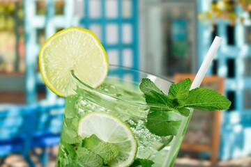 Tasty fresh Cocktails drink with ice in glass