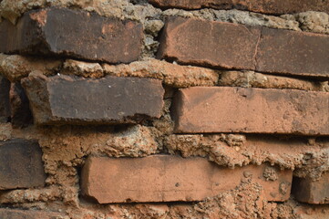 selective focus, pattern background, shape and texture of old dirty rough brick wall