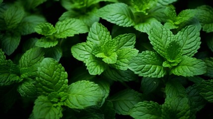 a lush mint garden, with a sea of bright green leaves and a refreshing scent that evokes the essence of summer