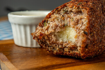 kibe, traditional Brazilian fried food. typical fried snack food stuffed with cheese
