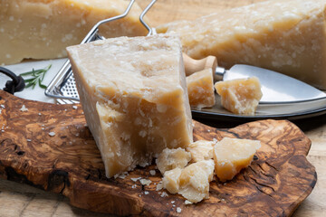 Cheese collection, 60 months old hard yellow Italian cheese parmesan or parmigiano reggiano