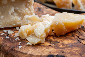 Cheese collection, 60 months old hard yellow Italian cheese parmesan or parmigiano reggiano