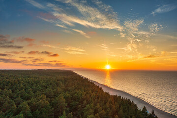 Beach of the Baltic Sea in Sztutowo at sunset, Poland
