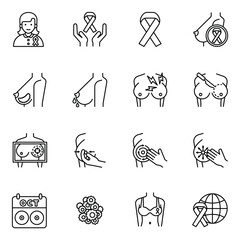 Bundle breast cancer set icons style line vector image. - obrazy, fototapety, plakaty