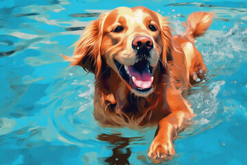 dog vacation swimming pool funny puppy underwater fun water snorkeling. Generative AI.