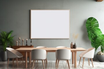 Modern Aesthetic Dining Room Interior Design with Blank Poster Created with Generative AI