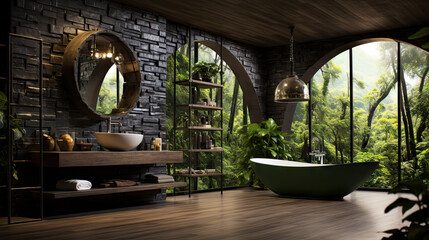 Contemporary Bathroom Design with Lush Green Elements