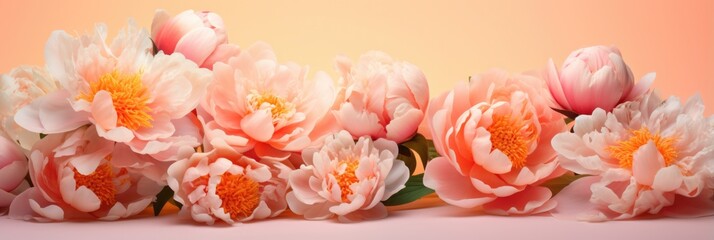 Blank White Card On Orange And Pink Background With Peonies Postcard
