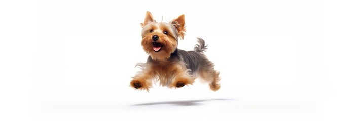 Jumping Moment, Yorkshire Terrier Dog On White Background Jumping Moment, Yorkshire Terrier, Dog Ownership, White Background, Grooming, Exercise, Breeds, Health