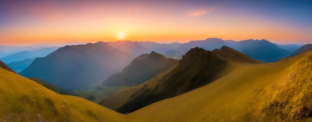 Nature Grand Finale, Sunset in Mountain Panorama, AI Generated