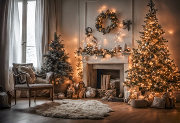 A touch of Christmas magic in interior design - obrazy, fototapety, plakaty