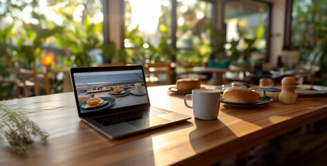 A macbook pro with a coffee mug on its side on a wood hd wallpaper - Powered by Adobe