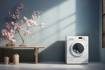 washing machine in the bathroom - obrazy, fototapety, plakaty