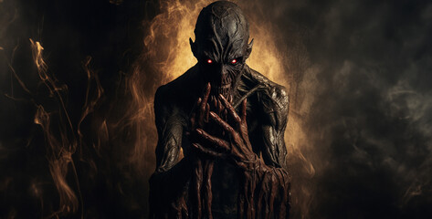 Fototapeta premium scary demon with long hands coming out from behind hd wallpaper