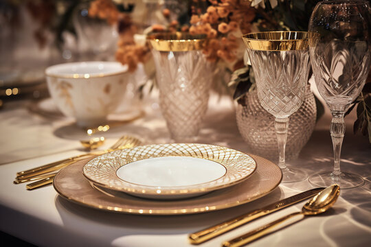 Table decor closeup. Holiday or wedding festive luxury design