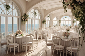 Fototapeta na wymiar Amazing wedding venue at hotel by the sea
