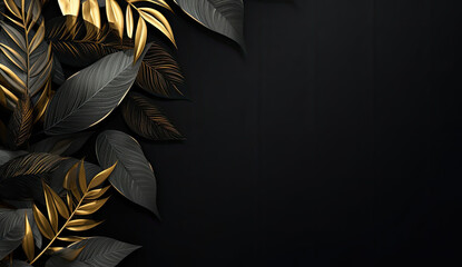 Gold and black tropical palm leaves. Luxury Creative nature background. Minimal summer abstract jungle or forest pattern