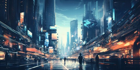 a busy Tokyo city cross road at night time, futuristic, generative AI - obrazy, fototapety, plakaty