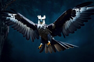 Bring to life the vibrant plumage of an endangered harpy eagle in flight - obrazy, fototapety, plakaty