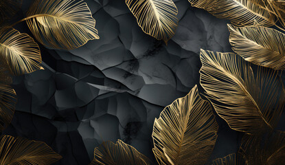 Gold and black tropical palm leaves. Luxury Creative nature background. Minimal summer abstract jungle or forest pattern