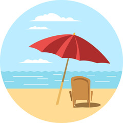 Beach chair and umbrella on the beach by the sea.