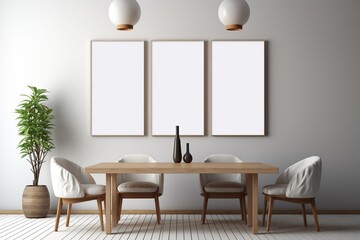 Modern Aesthetic Dining Room Interior Design with Blank Poster Created with Generative AI