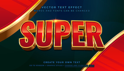 Vector Editable 3D shiny red silver text effect. Super technology graphic style on gold abstract background © Matakeris Creative