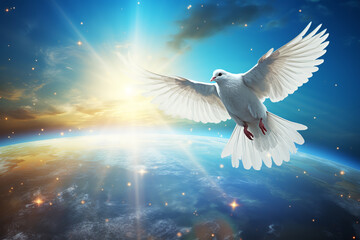 dove of peace over planet earth.ai generative