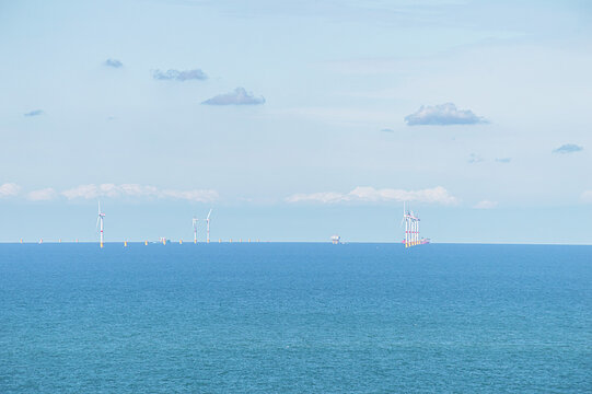Horizontal wind turbine offshore in the sea