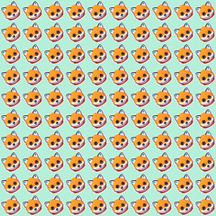 Seamless pattern with cute foxes on turquoise background