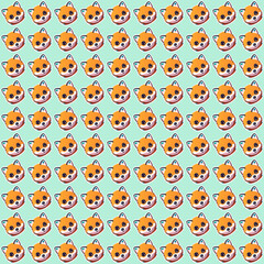 Seamless pattern with cute foxes on turquoise background