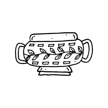 recommend clip art: Antique vase with ornament. Vessel made of baked clay, ceramics. Household dishes. Doodle. Vector illustration. Hand drawn. Outline.