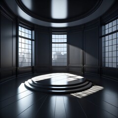 empty gallery interior room black with circle podium made with Generative AI