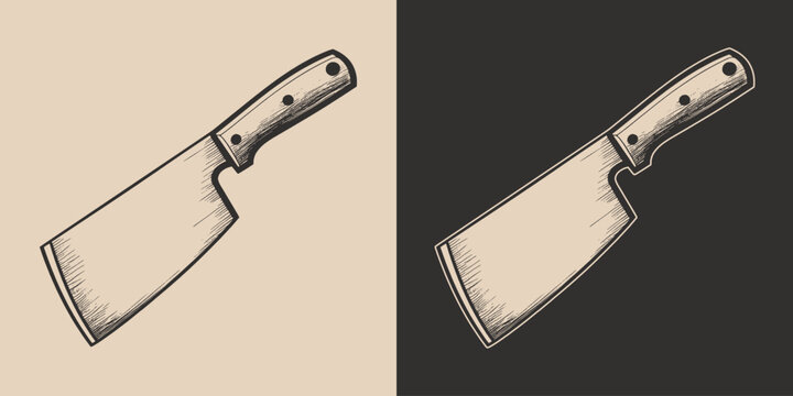 Set of vintage knifes butchery blade weapon  steel metal. Can be used for restaurant food menu emblem logo. Graphic Art. Vector. Hand drawn element in engraving