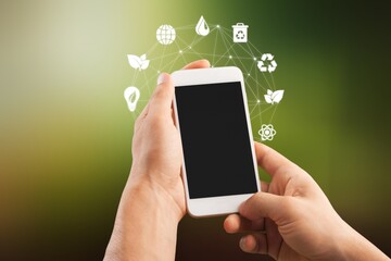 Person using a smartphone with blank screen and clean technology