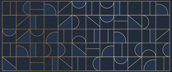 Luxury Minimalistic gold vector geometric abstract background. Vector illustration in Bauhaus style in dark blue tones. Ideal for posters, advertising, covers, prints.