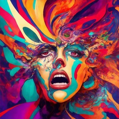 An abstract image of chaotic human mind in vibrant colors, AI generated