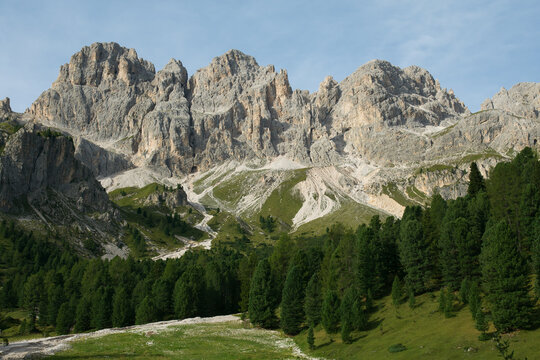 View of the Rosengarten group (Catinaccio) - a massif in the Dolomites of northern Italy