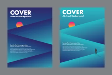 Foto op Aluminium Gradient abstract background, geometric vector graphic design, cover wallpaper backdrop poster flyer brochure layout templates, business, landscape perspective, minimalist, blue mountain and sunset  © ninoisy