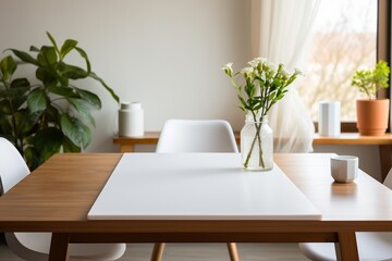 Modern Aesthetic Dining Room Interior Design with Blank Poster Created with Generative AI