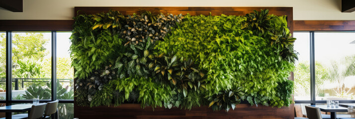 Green wall of different deciduous plants in the interior decoration. plant decorate on wall Genarate Ai