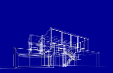 Architectural drawing of modern house 3d rendering