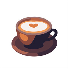 A cup of coffee vector illustration, flat cup of coffee with heartlove sign latte art vector art isolated on a white background